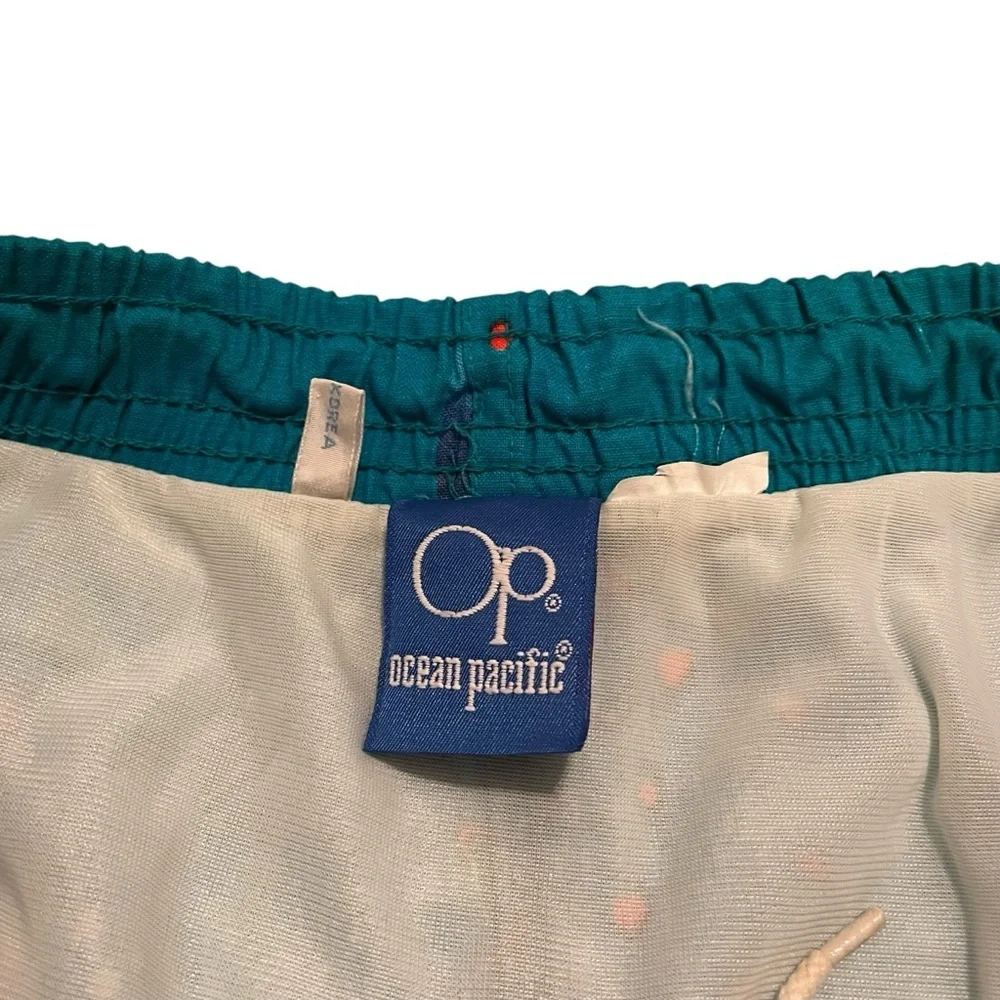 OP Blue Swim Trunks with Elastic Waistband and Aquatic Design